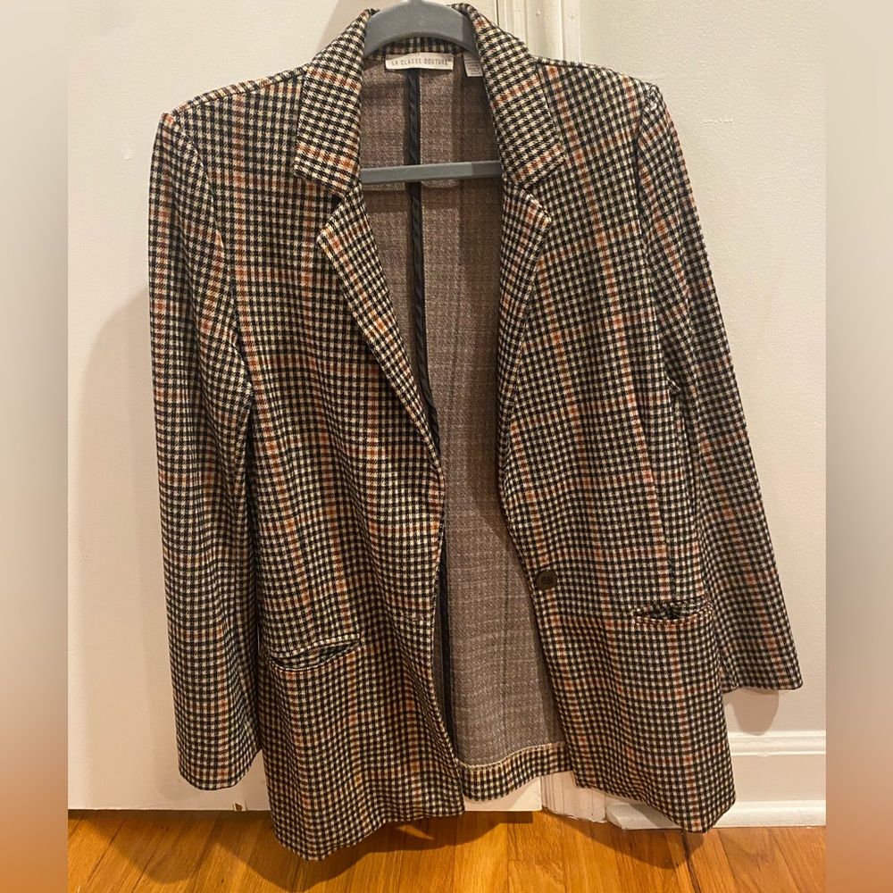 La classe Couture plaid tan and black sweater blazer S